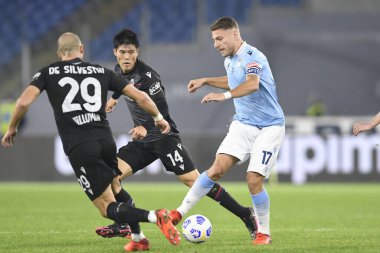ROME, ITALY - 24 Ekim: SS Lazio 'nun Ciro Immobile' i, SS Lazio ile Bologna FC arasında 24 Ekim 2020 'de İtalya' nın başkenti Roma 'da oynanan Stadyum Olimpiyatları' nda oynanan Serie A futbol karşılaşmasında