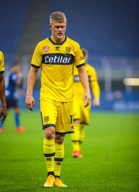 Parma Calcio takımından Andreas Cornelius, 31 Ekim 2020 tarihinde San Siro Stadyumu 'nda FC Internazionale ile Parma Calcio arasında oynanan 2020 / 21 karşılaşmasında - Fotoğraf: Fabrizio Carabelli / LM