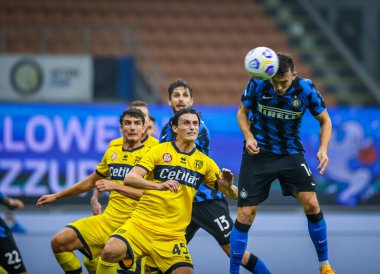 FC Internazionale takımından İvan Perisiç, 31 Ekim 2020 tarihinde İtalya 'nın Milano kentindeki San Siro Stadyumu' nda oynanan FC Internazionale ile Parma Calcio arasındaki 2020 / 21 karşılaşmasında gol kaydetti - Fotoğraf Fabrizio Carabelli / LM