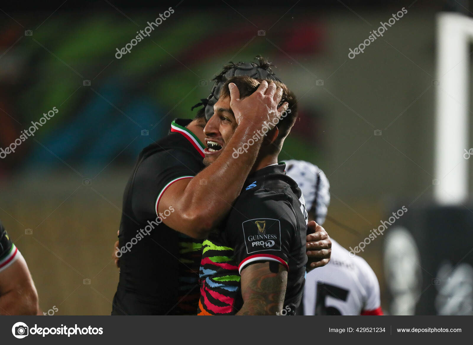 Pierre Bruno Zebre Celebrates Try Scored Zebre Rugby Ulster Rugby Stock Editorial Photo C Livephotosport