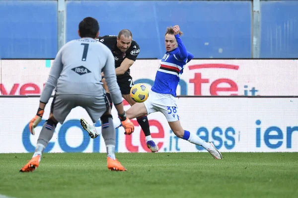 Rodrigo Palacio Μπολόνια Mikkel Damsgaard Sampdoria Κατά Διάρκεια Του Αγώνα — Φωτογραφία Αρχείου
