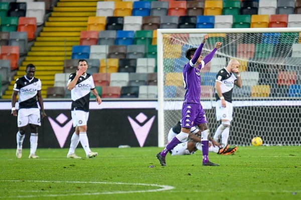 Gol Oleh Cristobal Montiel Fiorentina Kebahagiaan Selama Udinese Calcio Acf — Stok Foto