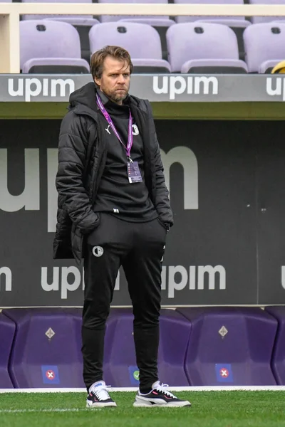 Pavel Medynsky Hoofdcoach Slavia Praha Tijdens Fiorentina Femminile Slavia Praga — Stockfoto