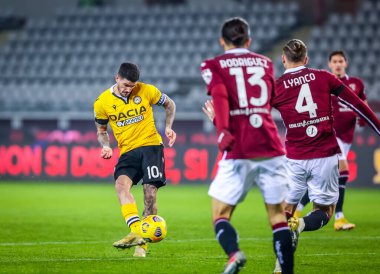 Udinese Calcio takımından Rodrigo De Paul, 12 Aralık 2020 tarihinde İtalya 'nın Torino Olimpico Torino şehrinde oynanan Udinese Calcio ile oynanan Serie A 2020 / 21 futbol karşılaşmasında gol attı - Fotoğraf: FCI / Fabrizio Carabelli / LM