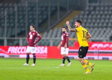 Udinese Calcio 'dan Rodrigo De Paul, 12 Aralık 2020' de İtalya 'nın Torino Olimpico Grande Torino şehrinde Torino FC ile Udinese Calcio arasında oynanan 2020 / 21 Serie A futbol maçında golü kutluyor - Fotoğraf FCI / Fabrizio Carabelli / LM