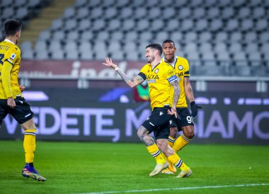 Udinese Calcio 'dan Rodrigo De Paul, 12 Aralık 2020' de İtalya 'nın Torino Olimpico Grande Torino şehrinde Torino FC ile Udinese Calcio arasında oynanan 2020 / 21 Serie A futbol maçında golü kutluyor - Fotoğraf FCI / Fabrizio Carabelli / LM