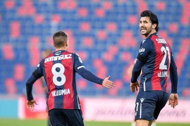 Nicolas Domnguez (Bologna), Bologna FC 'nin AS Roma - İtalyan futbol takımı Serie A' nın 13 Aralık 2020 'de Bologna' da oynadığı maçta attığı golü kutluyor. 