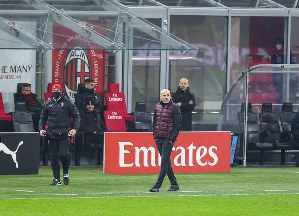 Capo Allenatore Del Milan Stefano Pioli Durante Partita Calcio Serie — Foto Stock