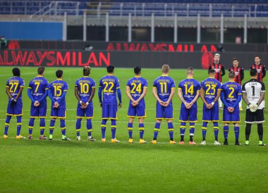 Parma Calcio oyuncuları 13 Aralık 2020 tarihinde İtalya 'nın San Siro Stadyumu' nda AC Milan ile Parma Calcio arasında oynanan 2020 / 21 futbol karşılaşmasında FCI / Fabrizio Carabelli / LM