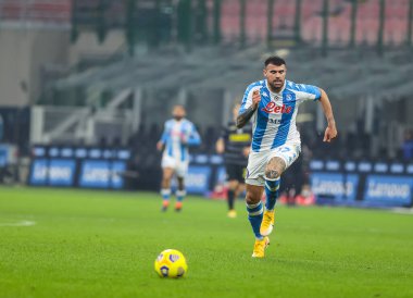 SSC Napoli 'den Andrea Petagna Serie A 2020 / 21 futbol karşılaşmasında FC Internazionale ile SSC Napoli arasındaki San Siro Stadyumu, Milano, İtalya - Fotoğraf: FCI / Fabrizio Carabelli / LM