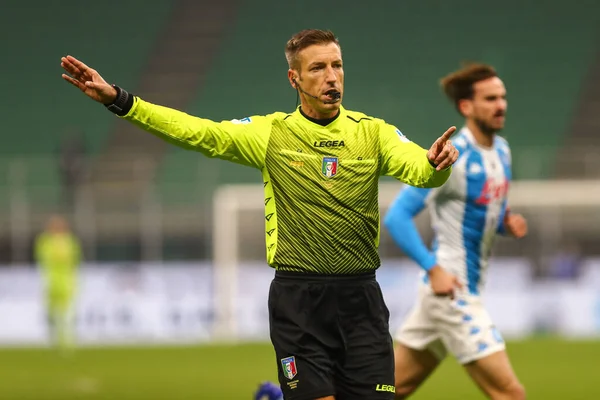 Arbitro Davide Massa Durante Internazionale Ssc Napoli Partita Serie Milano — Foto Stock