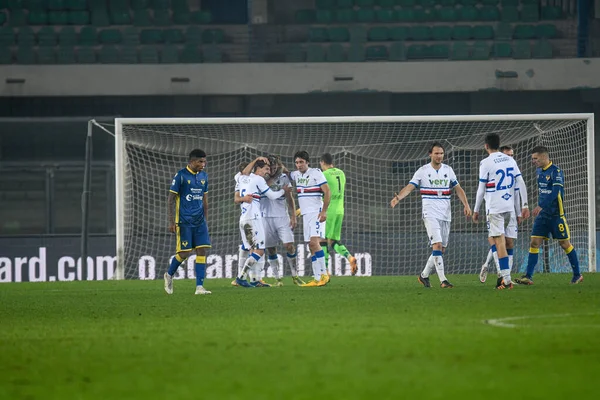 Valerio Verre Sampdoria Celebra Después Anotar Gol Con Sus Compañeros — Foto de Stock