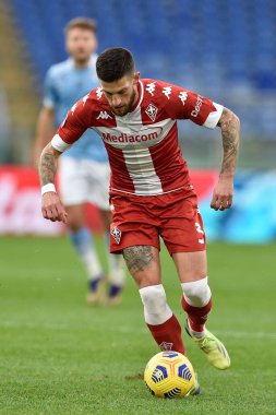 ROME, ITALY - 6 Ocak: ACF Fiorentina 'dan Cristian Biraghi Serie A futbol karşılaşması sırasında SS Lazio ile ACF Fiorentina arasında 6 Ocak 2021' de Roma, İtalya / LiveMedia 'da oynanan Stadio Olimpico' da oynandı.