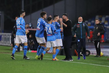 Napoli, Napoli-Parma-Diego Armando Maradona maçında 31 Ocak 2021 'de Napoli İtalya / LiveMedia' da attığı golü kutluyor.