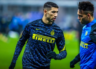 FC Internazionale 'den Achraf Hakimi, Benevento Calcio - İtalyan futbol serisi A karşılaşması sırasında ısınıyor. 30 Ocak 2021 - Fotoğraf: LM / Fabrizio Carabelli