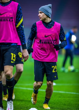 FC Internazionale 'den Nicolo Barella, Benevento Calcio' ya karşı FC Internazionale - İtalyan futbol serisi A karşılaşması sırasında ısındı, 30 Ocak 2021 - Fotoğraf: LM / Fabrizio Carabelli