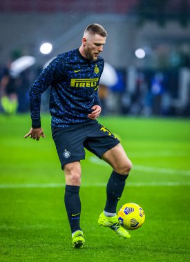 FC Internazionale 'den Milan Skriniar, Benevento Calcio - İtalyan futbol serisi A karşılaşması sırasında ısınıyor. 30 Ocak 2021 - Fotoğraf: LM / Fabrizio Carabelli
