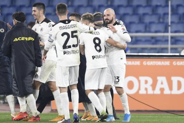  ROME, ITALY - 19 Ocak: Spezia 'lı Riccardo Saponara (23), AS Roma ve Spezia Stadio Olimpico arasındaki futbol karşılaşmasının sekizinci turundaki golü 19 Ocak 2021' de Roma 'da İtalya / LiveMedia' da kutluyor.