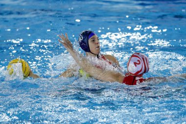 Chiara Ranalli (Plebiscito Padova) ve Eleftheria Plevritou (Olympiacos Piraeus) Waterpolo EuroLeague Kadınlar Ligi karşılaşmasında Oliakos SF Pire 'ye karşı Plebiscito Padova Roma' daki Acquatic Center of Ostia 'da, İtalya, 04 Şubat 2021 - Fotoğraf: LiveMedia / L