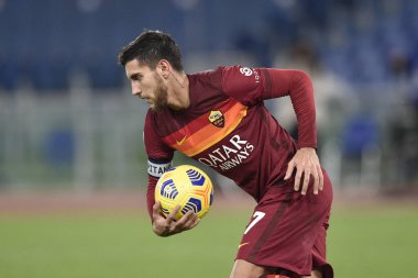 ROME, ITALY - 19 Ocak: AS Roma 'dan Lorenzo Pellegrini, 19 Ocak 2021' de Roma / LiveMedia 'da AS Roma ile Spezia arasında oynanan futbol maçının sekizinci turunda ceza aldı.