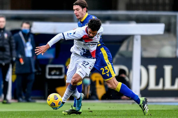 Emmanuel Riviere Crotone Azione Durante Hellas Verona Crotone Partita Serie — Foto Stock