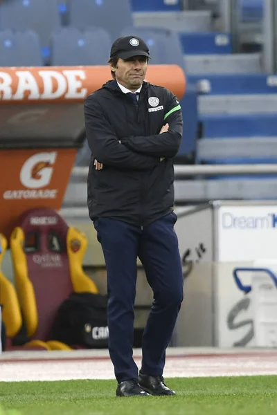 Ρωμη Ιταλια Ιανουαρίου Προπονητής Antonio Conte Της International Milan Δίνει — Φωτογραφία Αρχείου