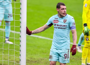 Torino FC 'den Andrea Belotti, AC Milan-Torino FC - İtalyan Serie A maçı sırasında tepki gösterdi.