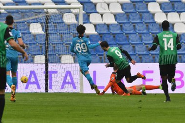 Francesco Caputo (Sassuolo) İtalyan futbolu Serie A maçında 1-0 'lık skorla ABD Sassuolo-AC Spezia maçında İtalya' nın Reggio Emilia kentindeki MAPEI Stadyumu 'nda 6 Şubat 2021 - Fotoğraf: LiveMedia / Alessio Tarpini