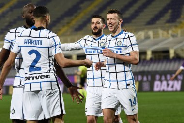 FC Internazionale takımından İvan Perisiç, İtalya 'nın Floransa kentindeki Artemio Franchi stadyumunda oynanan ACF Fiorentina-FC Internazionale maçında attığı golü kutluyor.