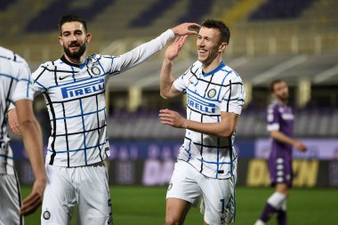 FC Internazionale takımından İvan Perisiç, İtalya 'nın Floransa kentindeki Artemio Franchi stadyumunda oynanan ACF Fiorentina-FC Internazionale maçında attığı golü kutluyor.