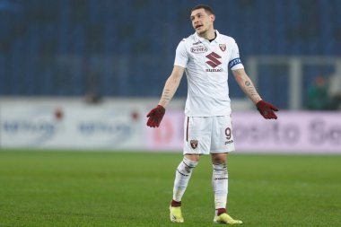 Andrea Belotti (Torino FC) İtalyan futbolu Serie A maçı sırasında İtalya 'nın Bergamo kentindeki Gewiss Stadyumu' nda Atalanta BC-Torino FC maçında protesto gösterisi, 06 Şubat 2021 - Fotoğraf: LiveMedia / Francesco Scaccianoce