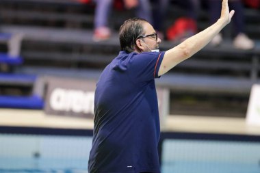 Waterpolo EuroLeague Kadınlar Ligi 'nde teknik direktör C. Pavlidis (Olympiacos Piraeus), SIS Romanlara karşı Olympiakos SF Pire ile Roma' nın Ostia Aquatic Center of Ostia, İtalya 'da maç yapıyor, 05 Şubat 2021 - Kredi: LiveMedia / Luigi Mariani
