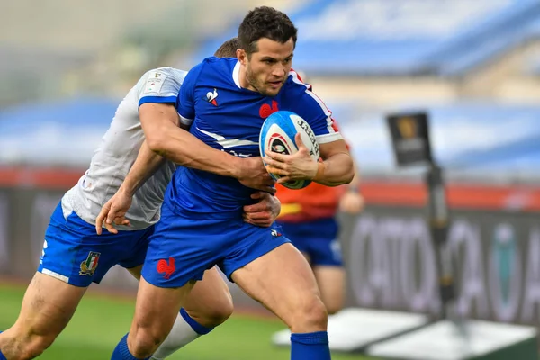 Brice Dulin (Fransa) Roma, İtalya 'daki Stadio Olimpico' da oynanan Rugby Altı Milletler karşılaşmasında topu taşıyor, 06 Şubat 2021 - Kredi: LiveMedia / Carlo Cappuccitti