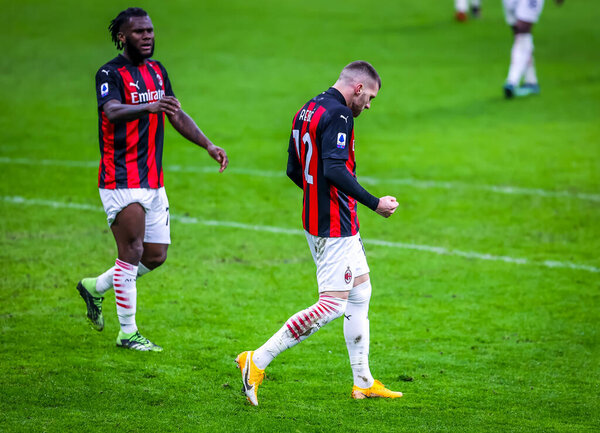 Ante Rebic of AC Milan celebrates after scoring a goal during Italian football Serie A match AC Milan vs Crotone FC at the Giuseppe Meazza stadium in Milan, Italy, February 07, 2021 - Credit: LiveMedia/Fabrizio Carabelli