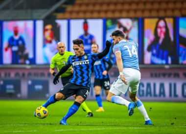 FC Internazionale takımından Lautaro Martinez, İtalya 'nın Milano şehrindeki Giuseppe Meazza Stadyumu' nda oynanan FC Internazionale maçında, 14 Şubat 2021 - Fotoğraf: Livemedia / Fabrizio Carabelli