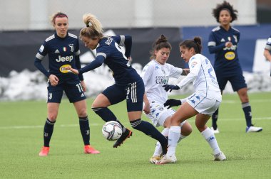 Martina Rosucci (Juventus), Aurora De Rita (Empoli), Melissa Bellucci (Empoli) İtalyan Coppa Italia Kadınlar futbol karşılaşmasında Vinovo 'daki Juventus - Empoli Bayanlar Juventus Antrenman merkezinde (TO), İtalya, 13 Şubat 2021 - Fotoğraf: LiveMedia / Dan