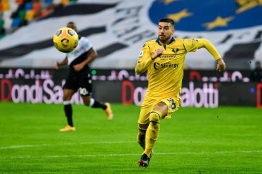 Mattia Zaccagni (Hellas Verona FC) İtalyan futbol takımı Serie A maçında Udinese Calcio ve Hellas Verona FC Udine, İtalya 'da Dacia Arena Stadyumu' nda karşı karşıya geldiler.