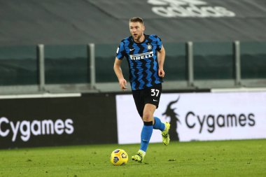 İtalyan futbolu Coppa Italia maçında Milan Skriniar (FC Internazionale), İtalya 'nın Torino kentindeki Allianz Stadyumu' nda Juventus FC Internazionale 'ye karşı, 9 Şubat 2021 - Fotoğraf: LiveMedia / Claudio Benedetto