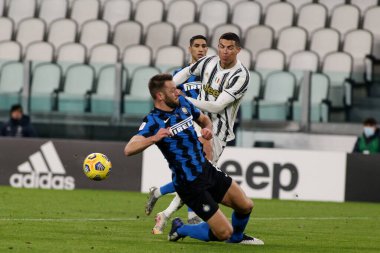 Cristiano Ronaldo (Juventus FC) İtalyan futbolu Coppa Italia maçında gol atarken Juventus FC - FC Internazionale maçında İtalya 'nın Torino kentindeki Allianz Stadyumu' nda 9 Şubat 2021 - Fotoğraf: LiveMedia / Claudio Benedetto