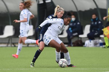 Linda Sembrant (Juventus), Chante Dompig (Empoli) İtalyan Coppa Italia Women maçında Juventus vs Empoli Ladies at the Juventus Antrenman Merkezi (TO), İtalya, 13 Şubat 2021 - Fotoğraf: LiveMedia / Danilo Vigo