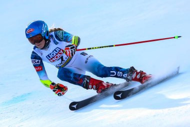 SHIFFRIN Mikaela (ABD) Alp disiplini kayak yarışı sırasında 2021 FIS Alp Dünya SKI Şampiyonası - Dev Slalom - Cortina 'daki Olympia delle Tofane Kadınlar (BL), İtalya, 18 Şubat 2021 - Fotoğraf: LiveMedia / Sergio Bisi