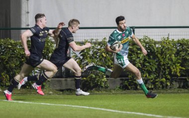 Benetton İtalya 'nın Treviso kentindeki Monigo Stadyumu' nda Rugby Guinness Pro 14 maçında Benetton Treviso ile Connacht Rugby karşılaşmasını kutluyor.