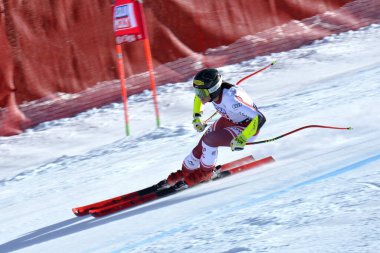 Stephanie Venier 2021 Alp disiplini kayak yarışı sırasında AUDI FIS Dünya Kupası Val di Fassa - Val di Fassa, İtalya 'daki La Volata' da SuperG Women at Val di Fassa, 28 Şubat 2021 - Fotoğraf: LiveMedia / Giorgio Panacci
