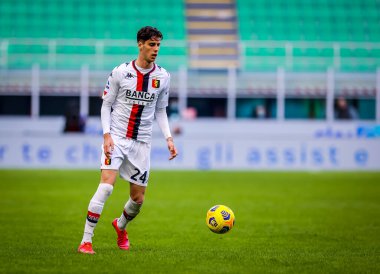 Cenova CFC 'den Filippo Melegoni İtalyan futbol takımı Serie A maçında Ceneviz CFC' ye karşı Milano, İtalya 'daki Giuseppe Meazza Stadyumu' nda 28 Şubat 2021 - Kredi: LiveMedia / Fabrizio Carabelli
