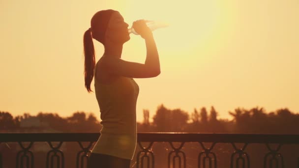 Hermosa mujer atlética beber agua — Vídeos de Stock