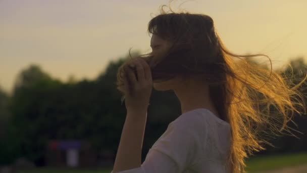 Atraente jovem mulher silhueta dança — Vídeo de Stock