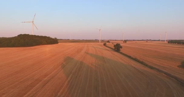 Luchtfoto van kracht genereren van windmolens — Stockvideo