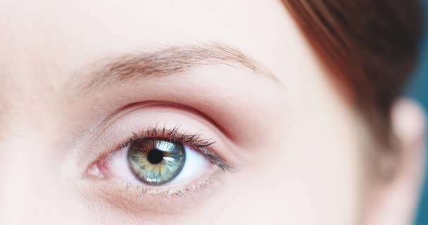 Primer plano ojo femenino parpadeando — Vídeos de Stock