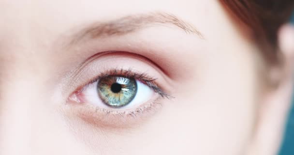 Primer plano ojo femenino parpadeando — Vídeos de Stock