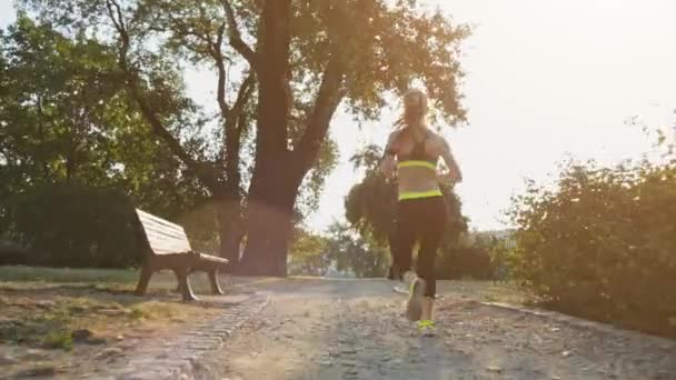 Futó nő parkban — Stock videók
